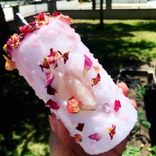 Load image into Gallery viewer, Pink Sunshine Mini Spell Candle with Rose Quartz