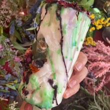Load image into Gallery viewer, Goblin Magic Candle with Green Calcite & Amethyst