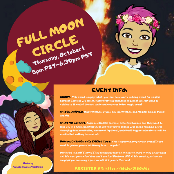 Anima In Bloom Zoom Full Moon Circle October 1, 2020!